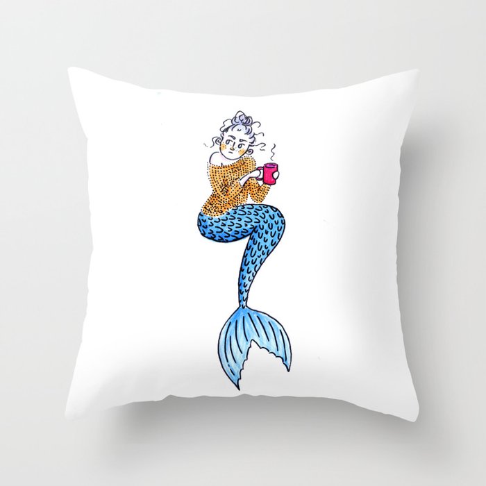Cranky Mermaid Throw Pillow