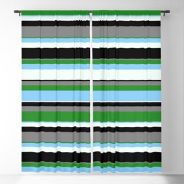 [ Thumbnail: Gray, Forest Green, Light Sky Blue, Mint Cream & Black Colored Lines/Stripes Pattern Blackout Curtain ]