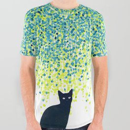 Cat in the garden under willow tree All Over Graphic Tee