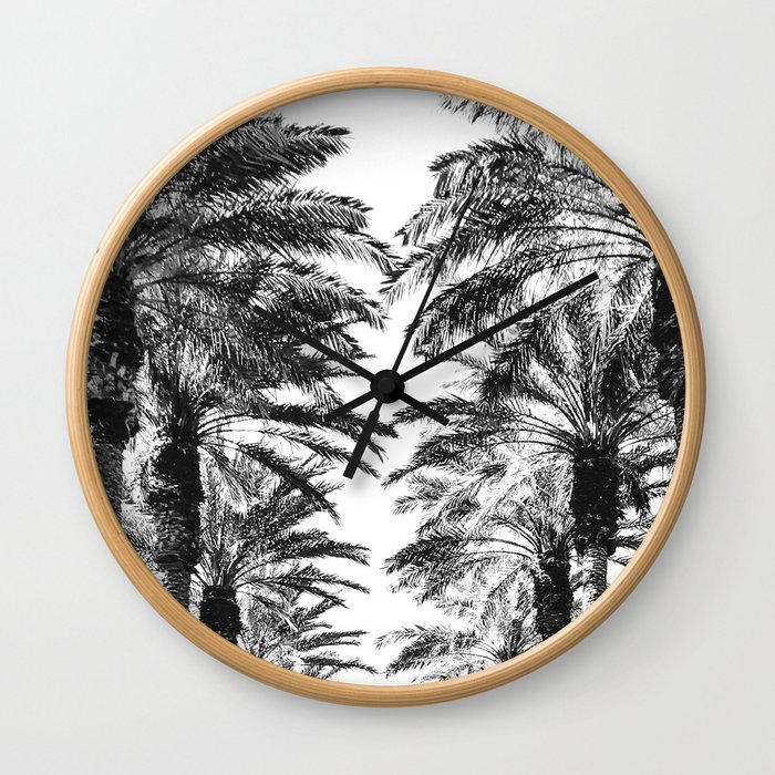 {2 of 2} Palm Tree Canopy // Topical Summer Beach Black and White Sky Wall Clock