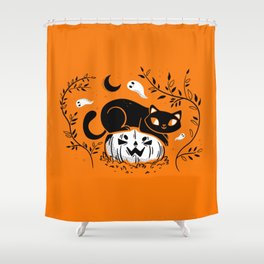 Spooky Cat - Mid Century Vintage Orange Shower Curtain
