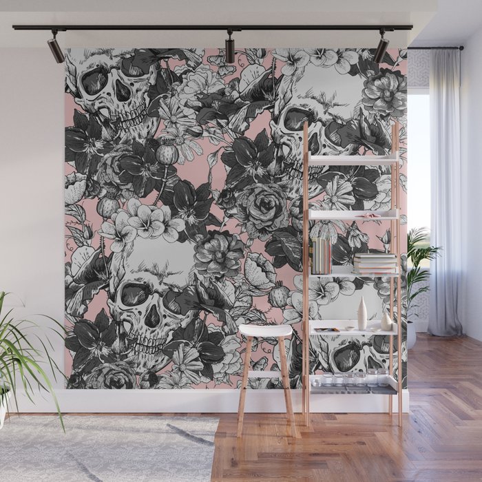 SKULLS - pink - Wall Mural