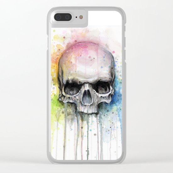 Skull Rainbow Watercolor Painting Skulls Clear iPhone Case