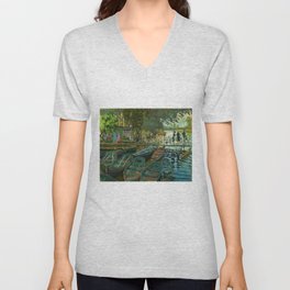 Bathers at La Grenouillère by Claude Monet (1869) V Neck T Shirt