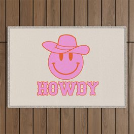 Happy Smiley Face Says Howdy - Western Aesthetic Outdoor Rug