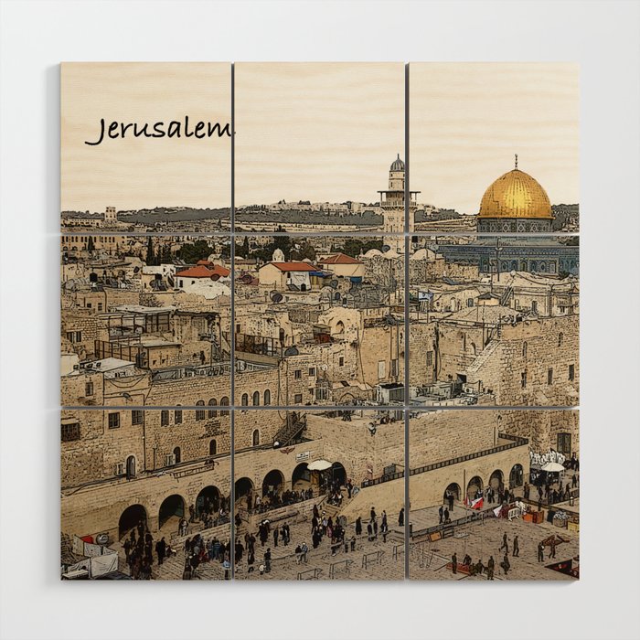 Old City Jerusalem with Dome of the Rock Wood Wall Art