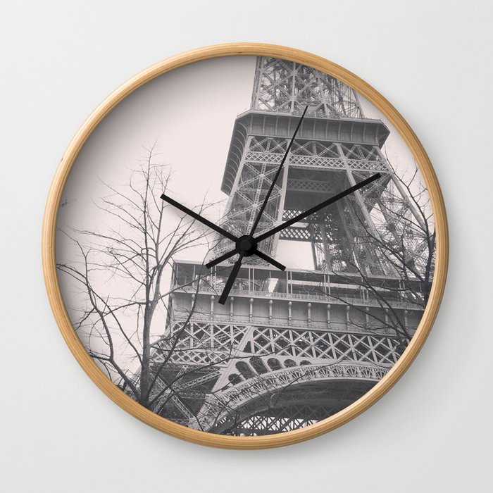 Eiffel tower, Paris, black & white photo, b&w fine art, tour, city, landscape photography, France Wall Clock