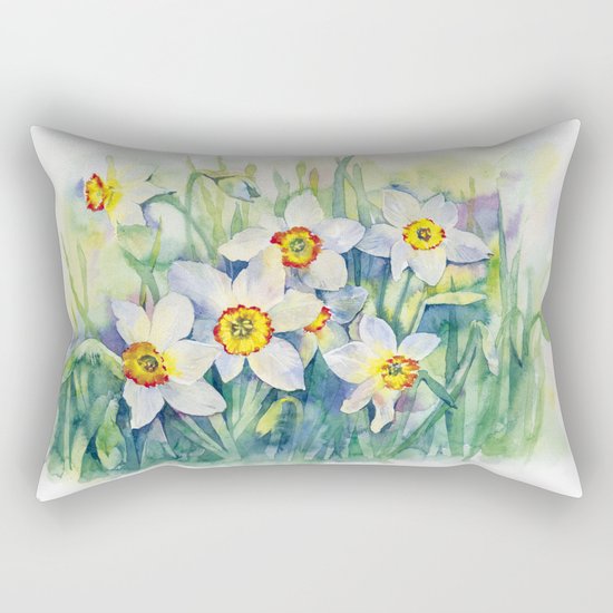 Daffodils watercolor illustration Rectangular Pillow