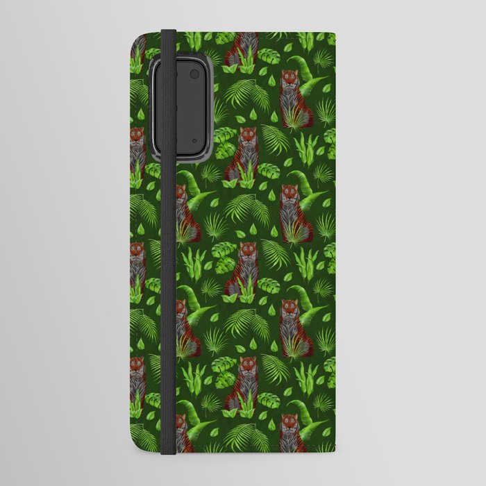  seamless pattern with sitting brown tigers and tropical vegetation Android Wallet Case