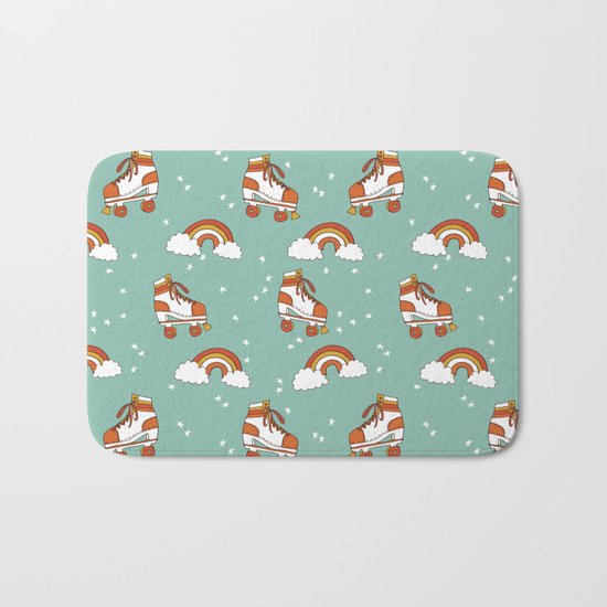 Rollerskates nostalgia pattern print cute 80s rainbows retro style by andrea lauren Bath Mat