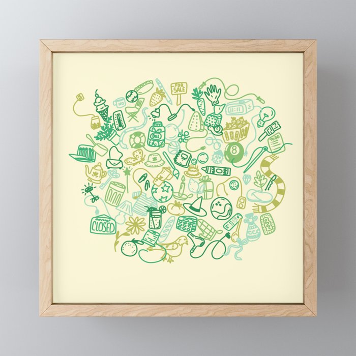 Little Things Doodle in Green  Framed Mini Art Print