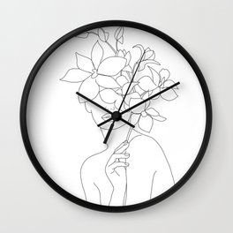 Minimal Line Art Woman with Orchids Wall Clock