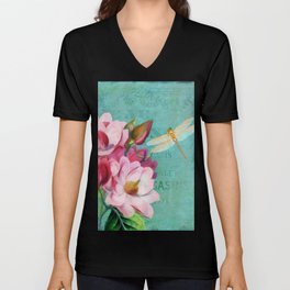 Verdigris Pink Magnolias V Neck T Shirt