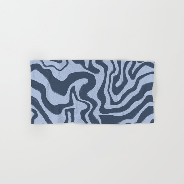 Dark Blue Liquid Swirl Lines on Baby Blue Background Hand & Bath Towel