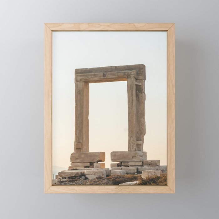 Sunset Portal | Ancient Greek Temple in the Sun | Summer and Travel Photography on the Cyclidic Islands of Greece Framed Mini Art Print