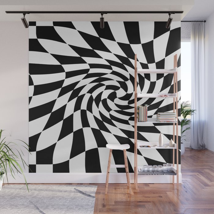 Black and White Optical Illusion Checker Board Swirl Wall Mural