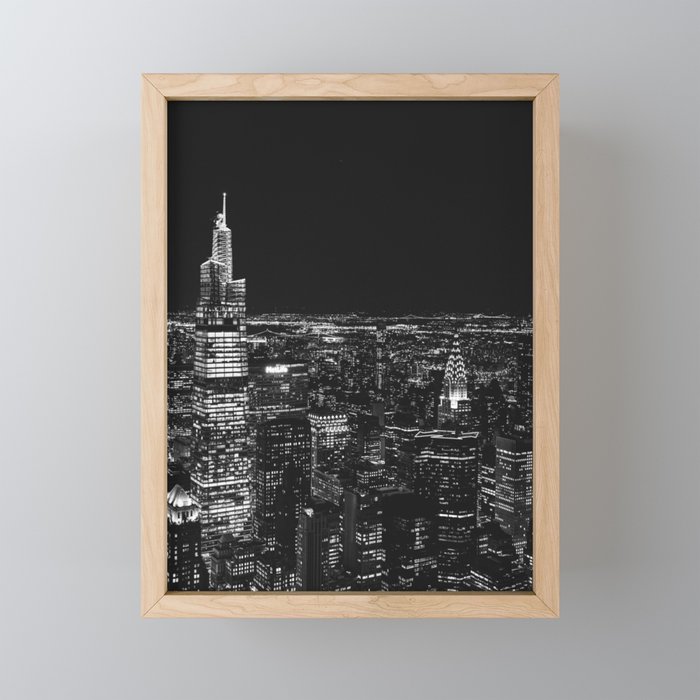 New York City at Night | Black and White Photography Framed Mini Art Print