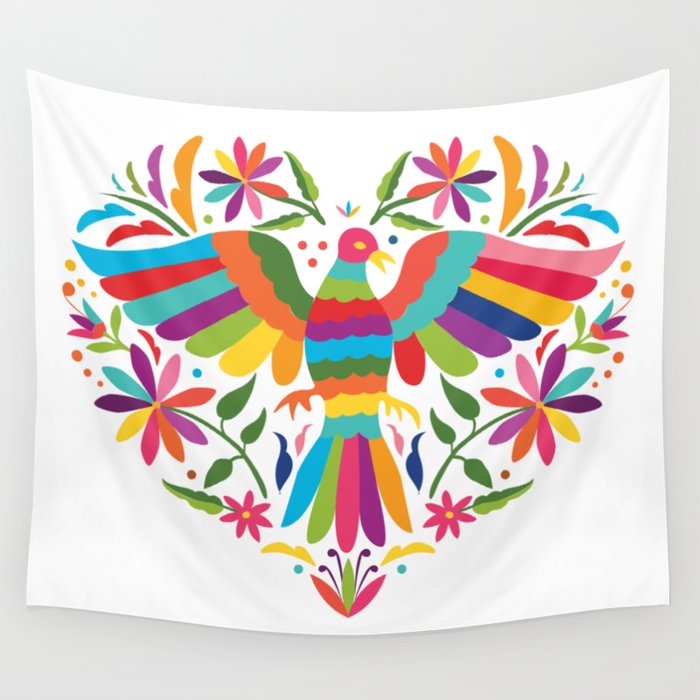 Mexican Otomí Heart Design by Akbaly Wall Tapestry