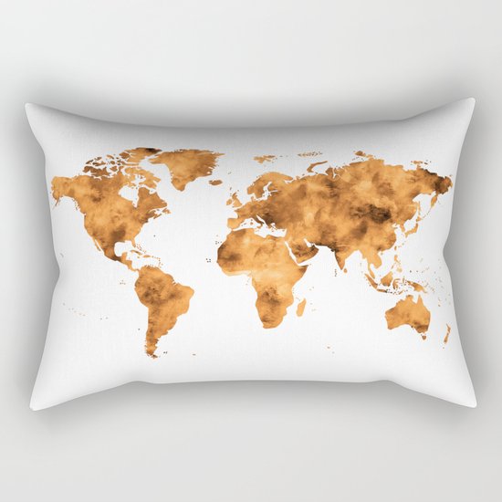 World Map in Orange Desert Sand Rectangular Pillow