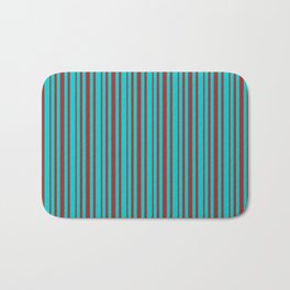 [ Thumbnail: Dark Turquoise and Brown Colored Pattern of Stripes Bath Mat ]