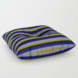 [ Thumbnail: Green, Black, Blue & Gray Colored Lined Pattern Floor Pillow ]