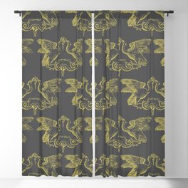 Elegant Birds and Snakes Line Art Vintage Gray Grey Yellow Blackout Curtain