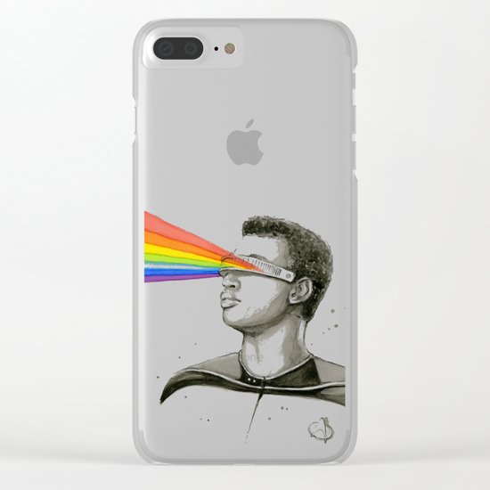 Geordi Rainbow Watercolor Portrait Geek Sci-fi Clear iPhone Case