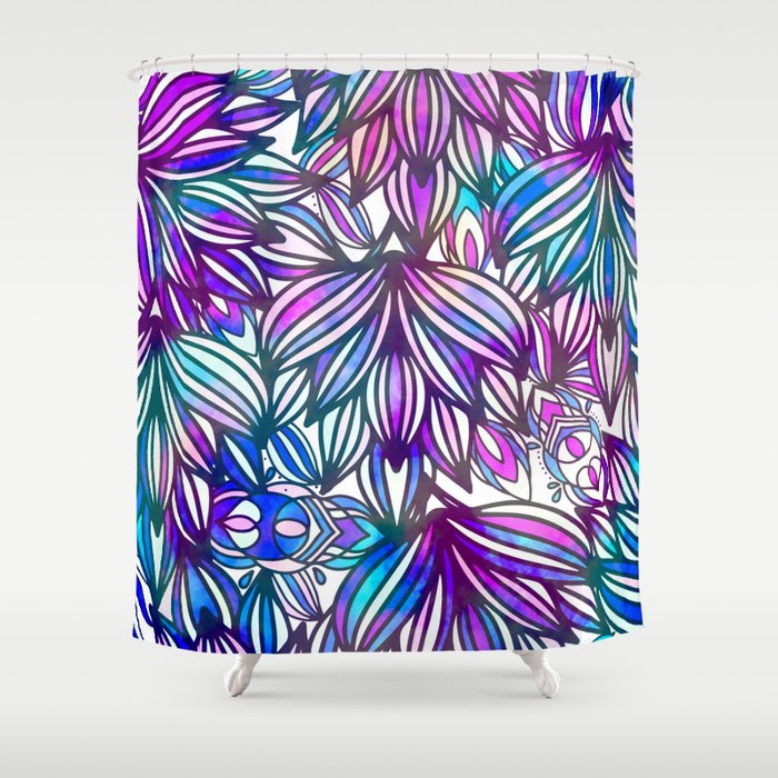 Hand painted neon pink teal blue watercolor floral Shower Curtain