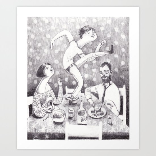 paul dances at the dinner table Art Print