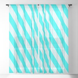 [ Thumbnail: Cyan & Light Cyan Colored Stripes Pattern Sheer Curtain ]