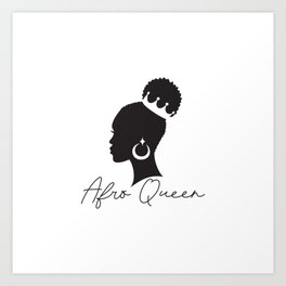 Afro woman silhouette. Afro queen. Isolated on white.  Art Print