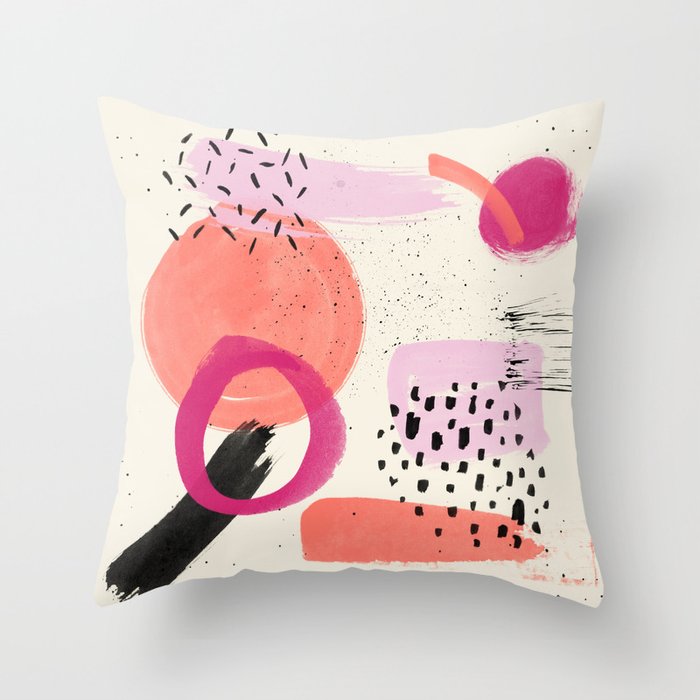 Abstract Pink Black Coral Geometric Minimalist Paint Watercolor