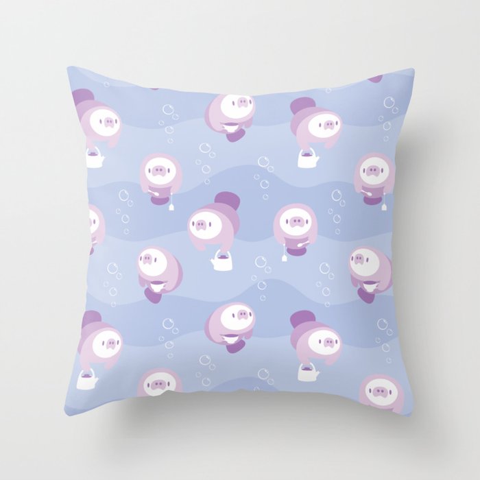 Manatea Party - Blue & Purple Throw Pillow
