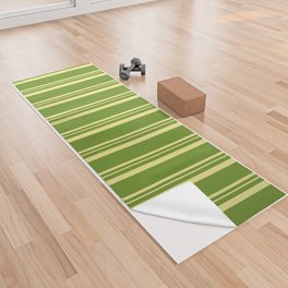 [ Thumbnail: Green and Tan Colored Stripes Pattern Yoga Towel ]