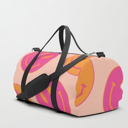 Large Pink and Orange Groovy Smiley Face Pattern - Retro Aesthetic  Duffle Bag