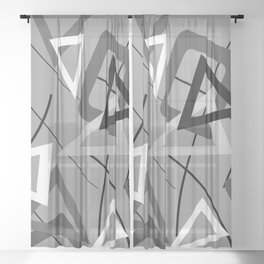 Triangles grey Black white Vintage Design Revival pattern Sheer Curtain