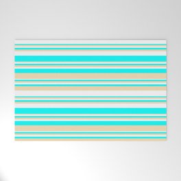 [ Thumbnail: White, Aqua & Tan Colored Striped/Lined Pattern Welcome Mat ]