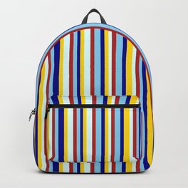 [ Thumbnail: Vibrant Red, Light Cyan, Yellow, Dark Blue, and Sky Blue Colored Lines Pattern Backpack ]