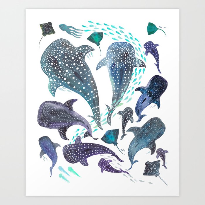 Whale Shark, Ray & Sea Creature Play Print Art Print