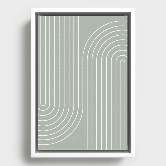 Minimal Line Curvature LXXXIX Pastel Sage Green Mid Century Modern Arch Abstract Framed Canvas
