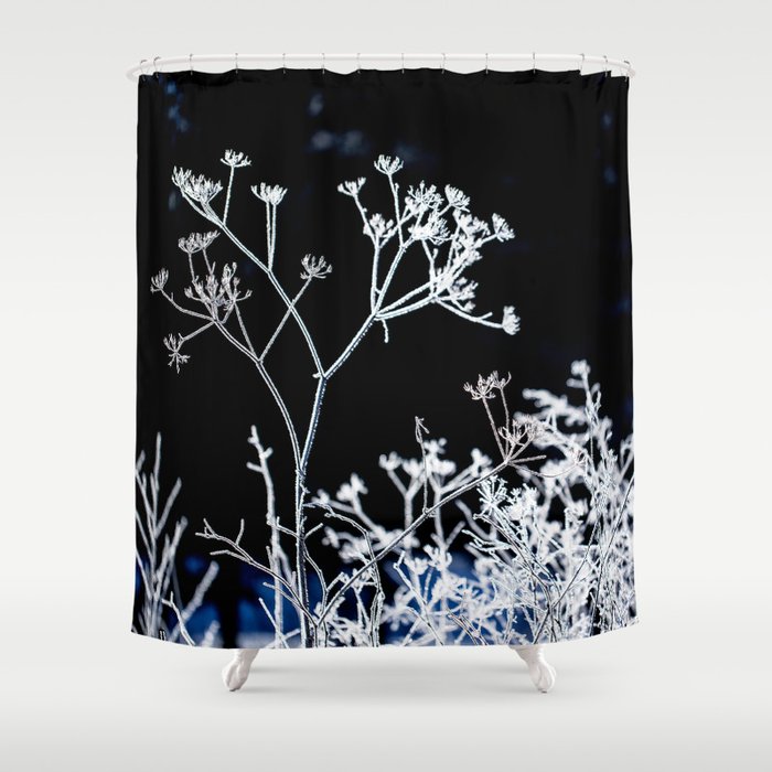 Frosted plant at cold winter day on black background #decor #society6 #buyart Shower Curtain