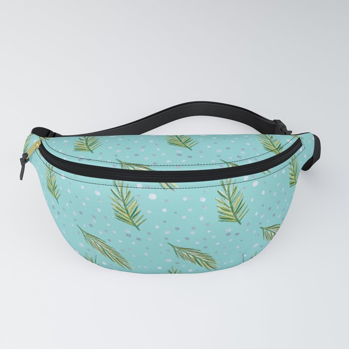 Christmas Pattern Floral Turquoise Leaf Feather Fanny Pack