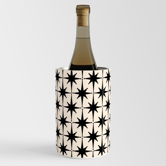 Midcentury Modern Atomic Age Starburst Pattern in Black and Almond Cream Wine Chiller