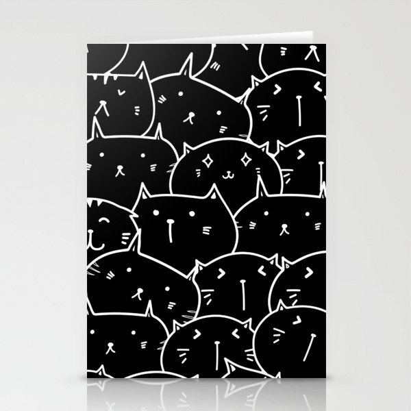 Funny Meme Faces Cats Pattern Black Stationery Cards