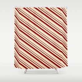 [ Thumbnail: Bisque & Dark Red Colored Lines/Stripes Pattern Shower Curtain ]