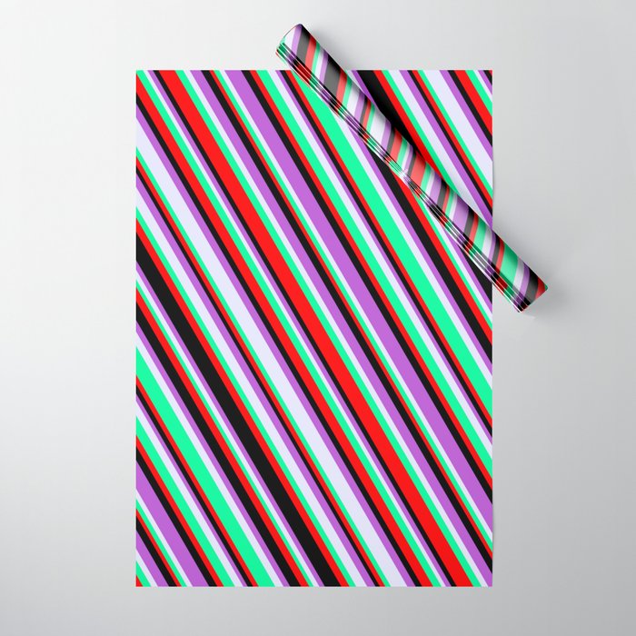Lavender, Green, Red, Black & Orchid Colored Lines/Stripes Pattern Wrapping Paper