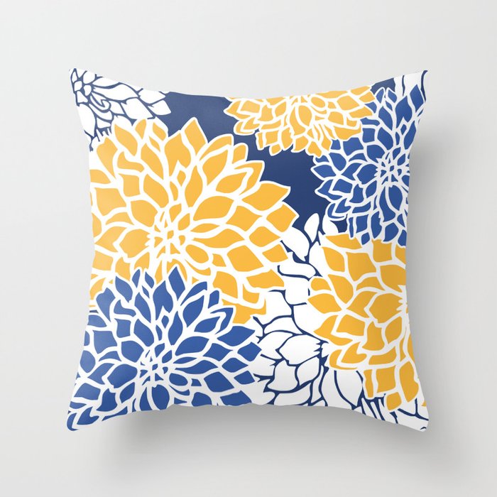 Flower Blooms, Blue and Yellow Throw Pillow