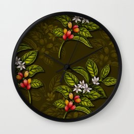 Coffee Plant Branches w/ Coffee Cherries &amp; Flowers Wall Clock