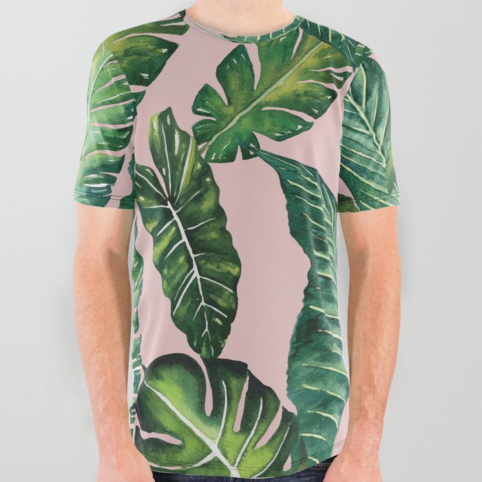 Jungle Leaves, Banana, Monstera II Pink #society6 All Over Graphic Tee