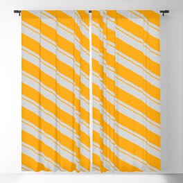 [ Thumbnail: Light Gray & Orange Colored Lines Pattern Blackout Curtain ]
